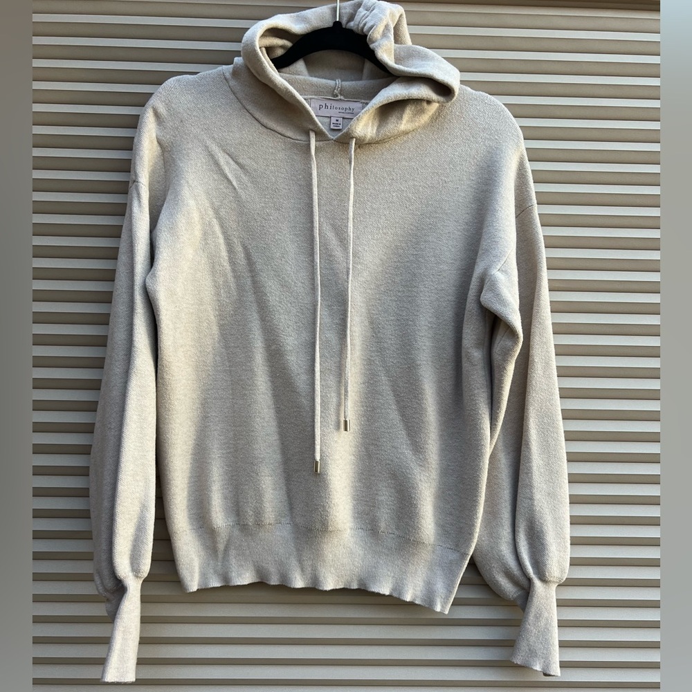 Woman’s Hooded Sweater/Sweatshirt Neon Tan Philosophy size medium EUC